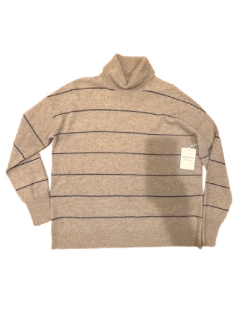 NWT 100% Cashmere Nordstrom Women's tan black Striped Sweater XL quiet luxury